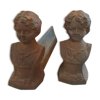 Pair of old cast iron chenets late 19th