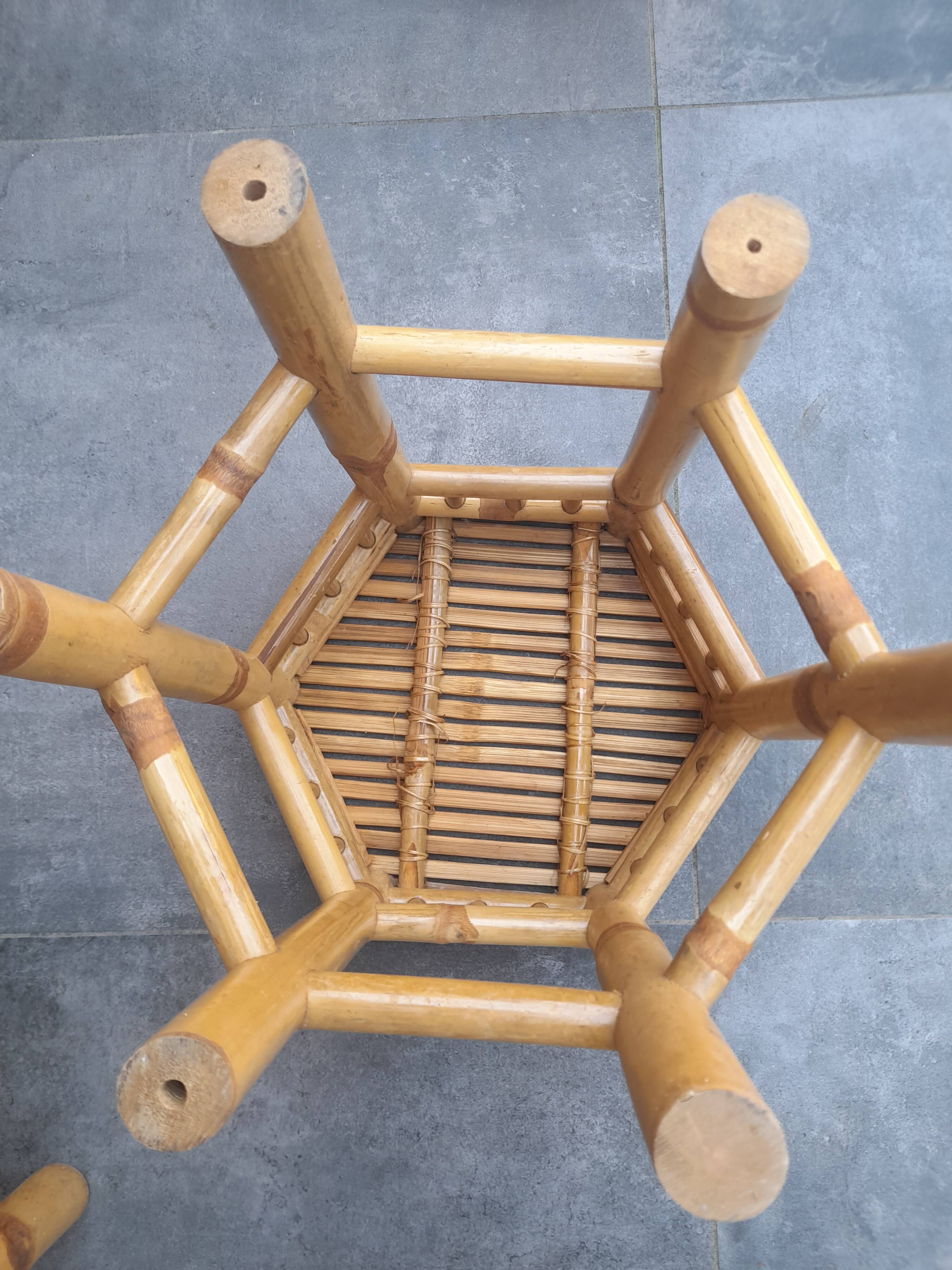 Ensemble de 3 tables gigognes vintage en bambou 70's