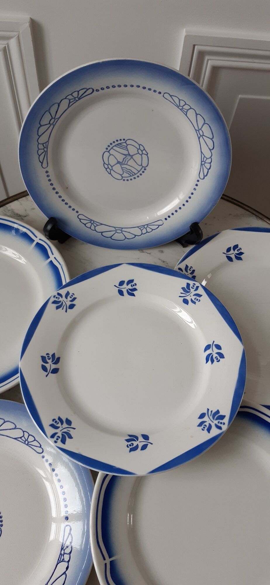 Set of 6 flat plates Digoin and Badonviller blue 30s
