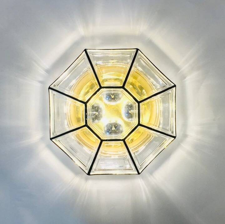Large Mid-Century Glass Ceiling Light/Flush Mount from Limburg, Germany, 1960s
