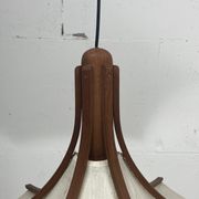 Teak and linen umbrella counter balance pendant by Domus, 1970s
