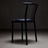 Black leather and steel dining chairs - set of 4