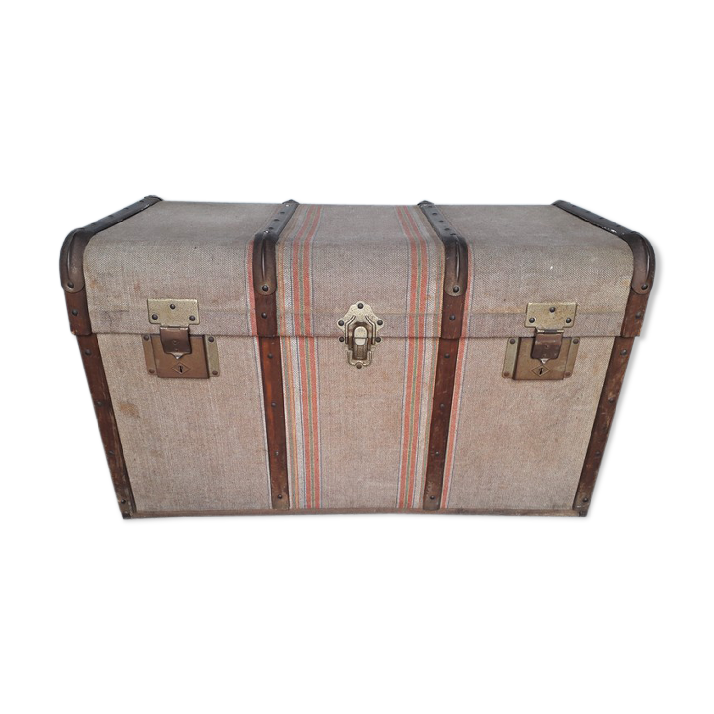 Travel malle in wood and canvas