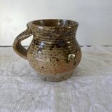 Antique cup, plump shape, organic material with handle, signed JPG, Pougues-les-eaux, pyrite stoneware