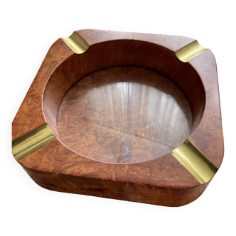 Cendrier vide-poche en bois ébène et métal doré