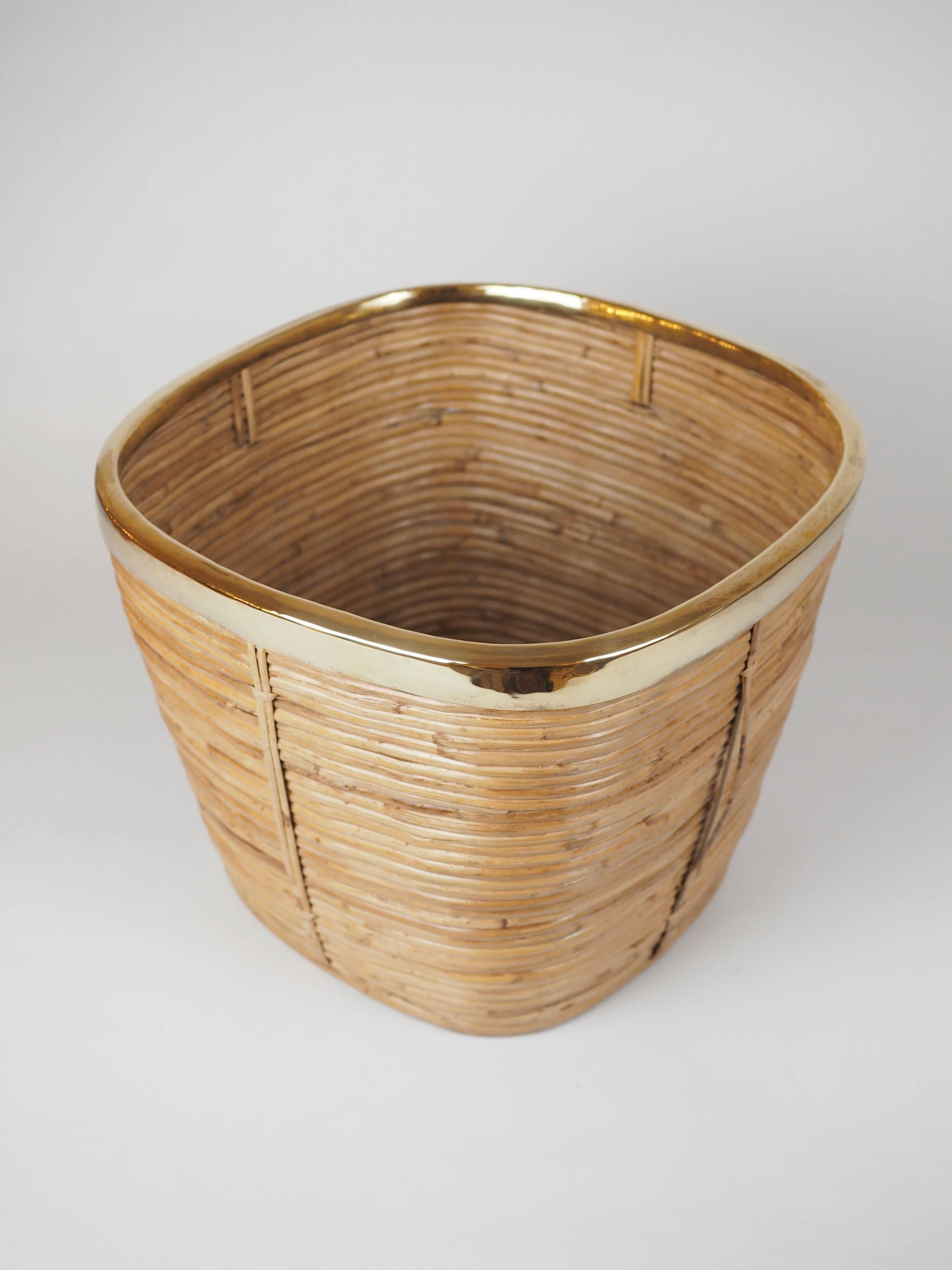 Vintage Italian style pencil holder and brass planter or basket.