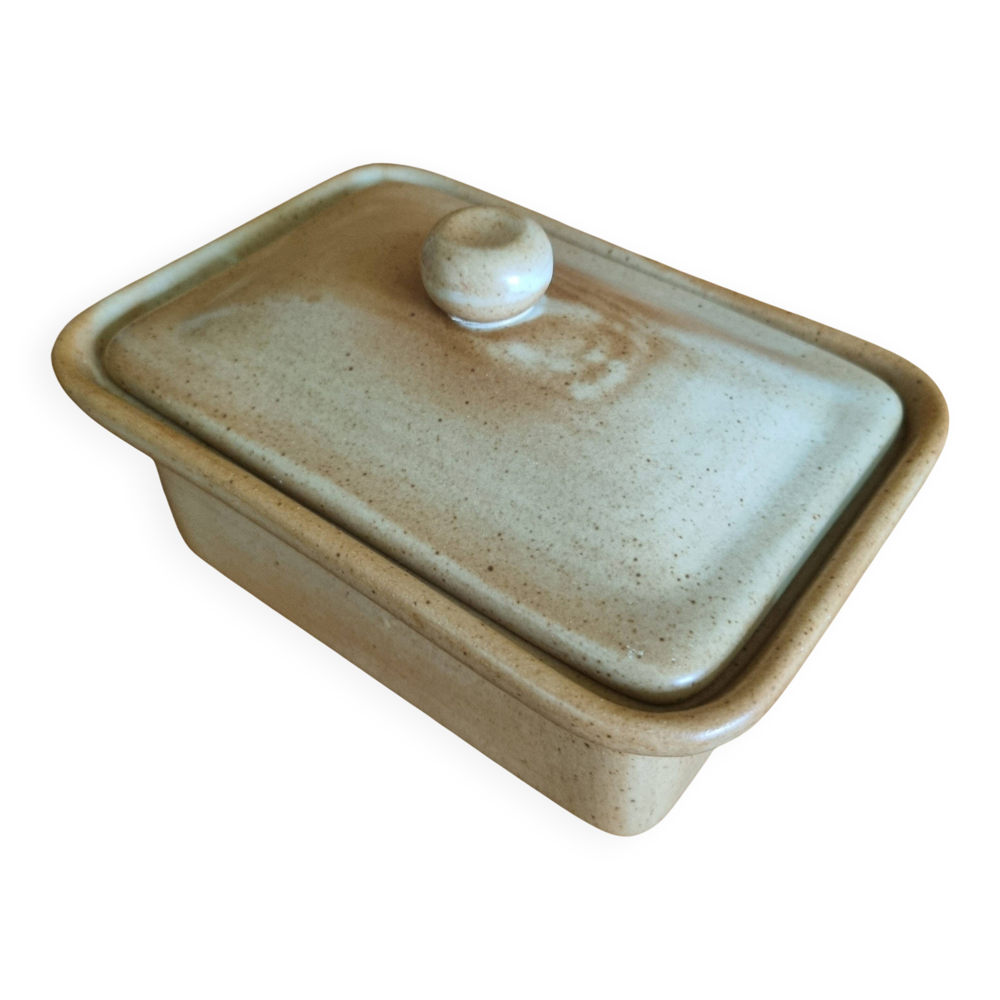 Vintage stoneware butter dish Village CNP with lid