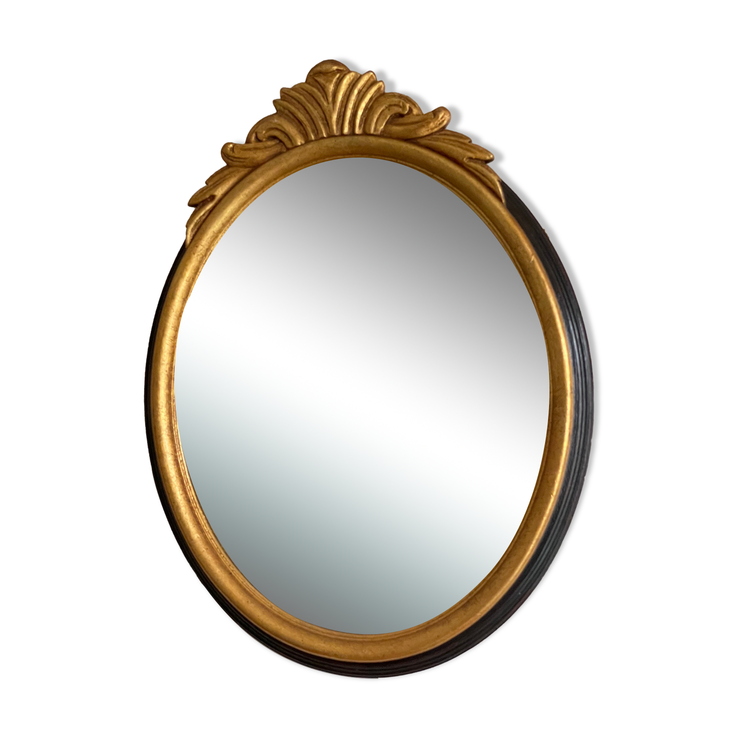 Oval mirror black and gold wood 65x50cm