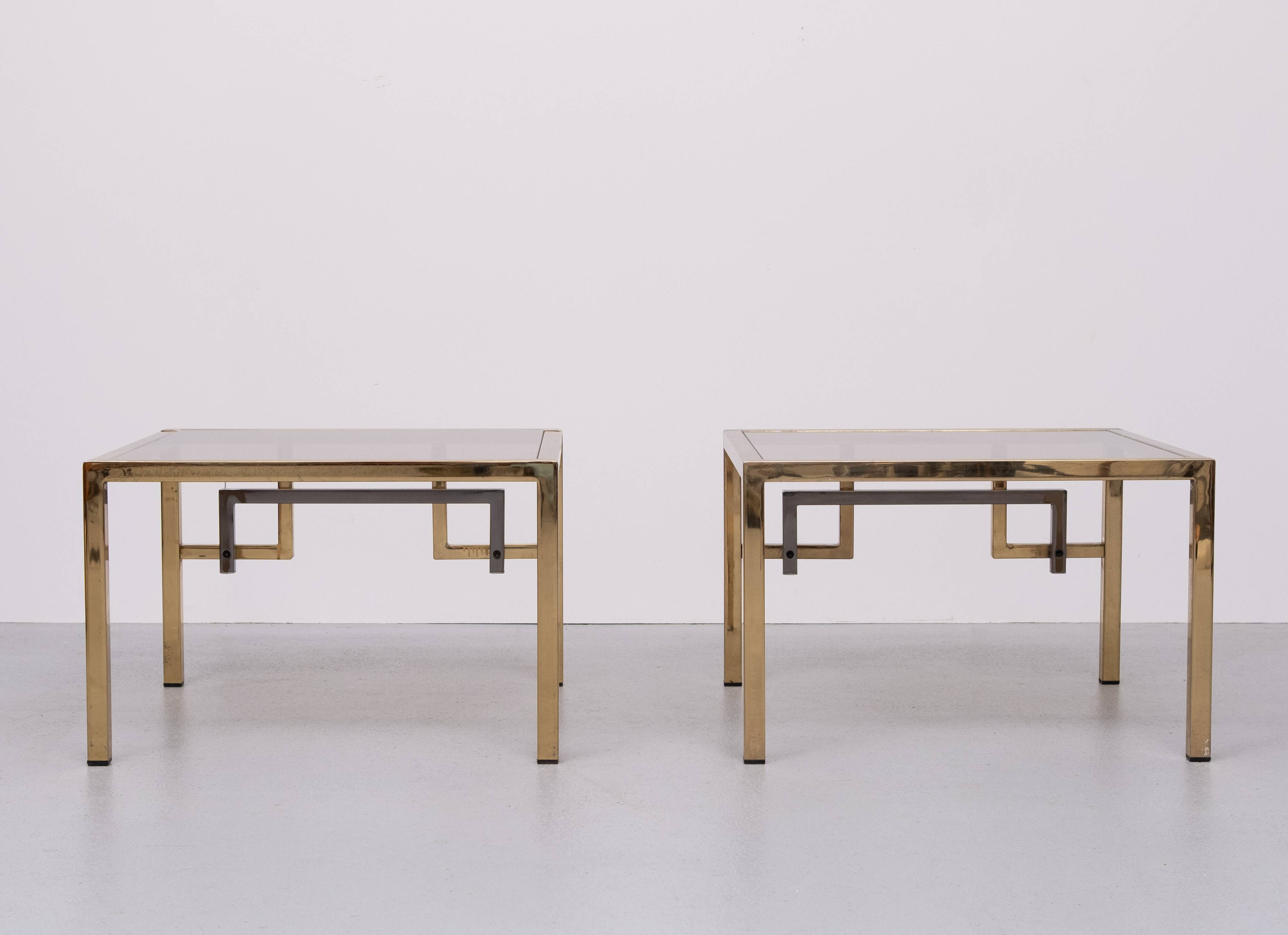 Pair Brass square side tables Belgo Chrome 1970s Belgium