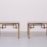 Pair Brass square side tables Belgo Chrome 1970s Belgium