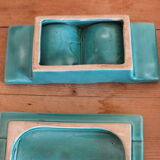Vintage green ceramic trifle and salt shaker set 50s