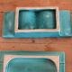 Vintage green ceramic trifle and salt shaker set 50s