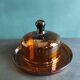 French vintage amber glass cheese dish