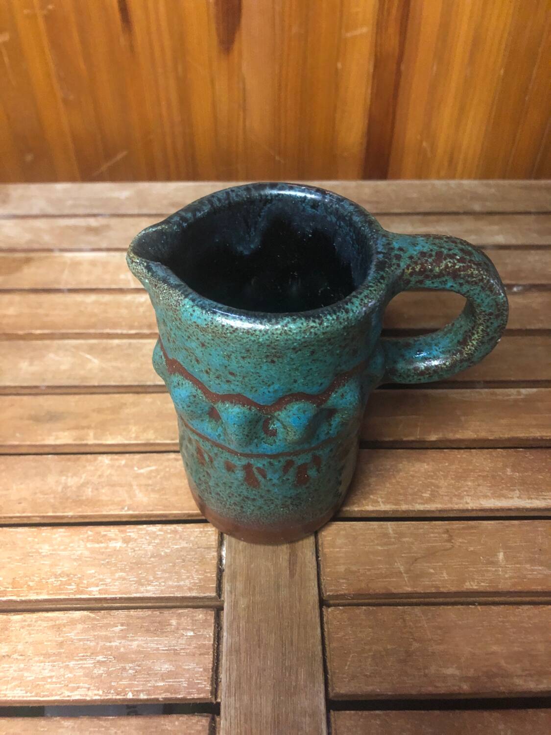 Old Vintage Brown & Green Ceramic Pitcher