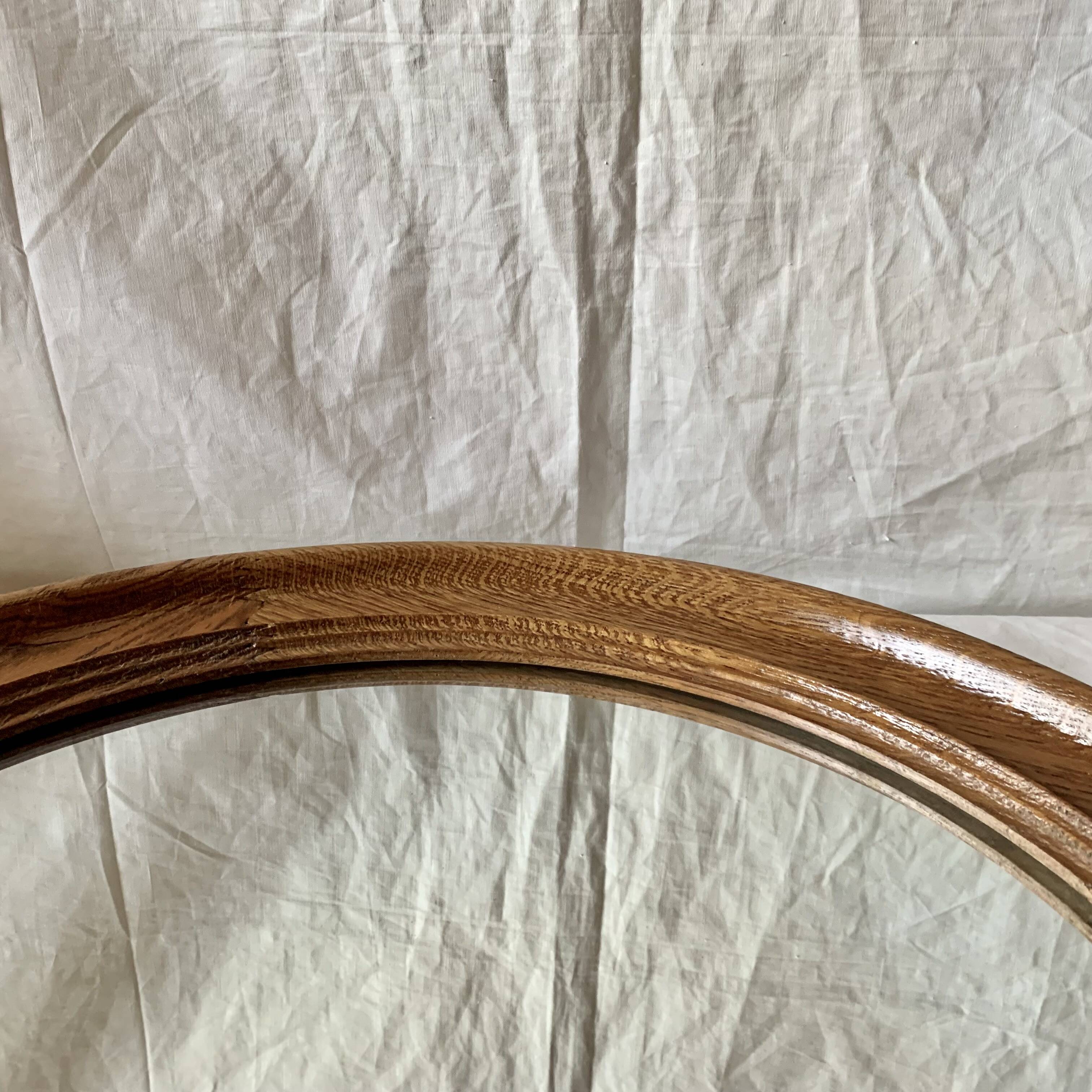 Old round wall mirror in solid wood - 51 cm
