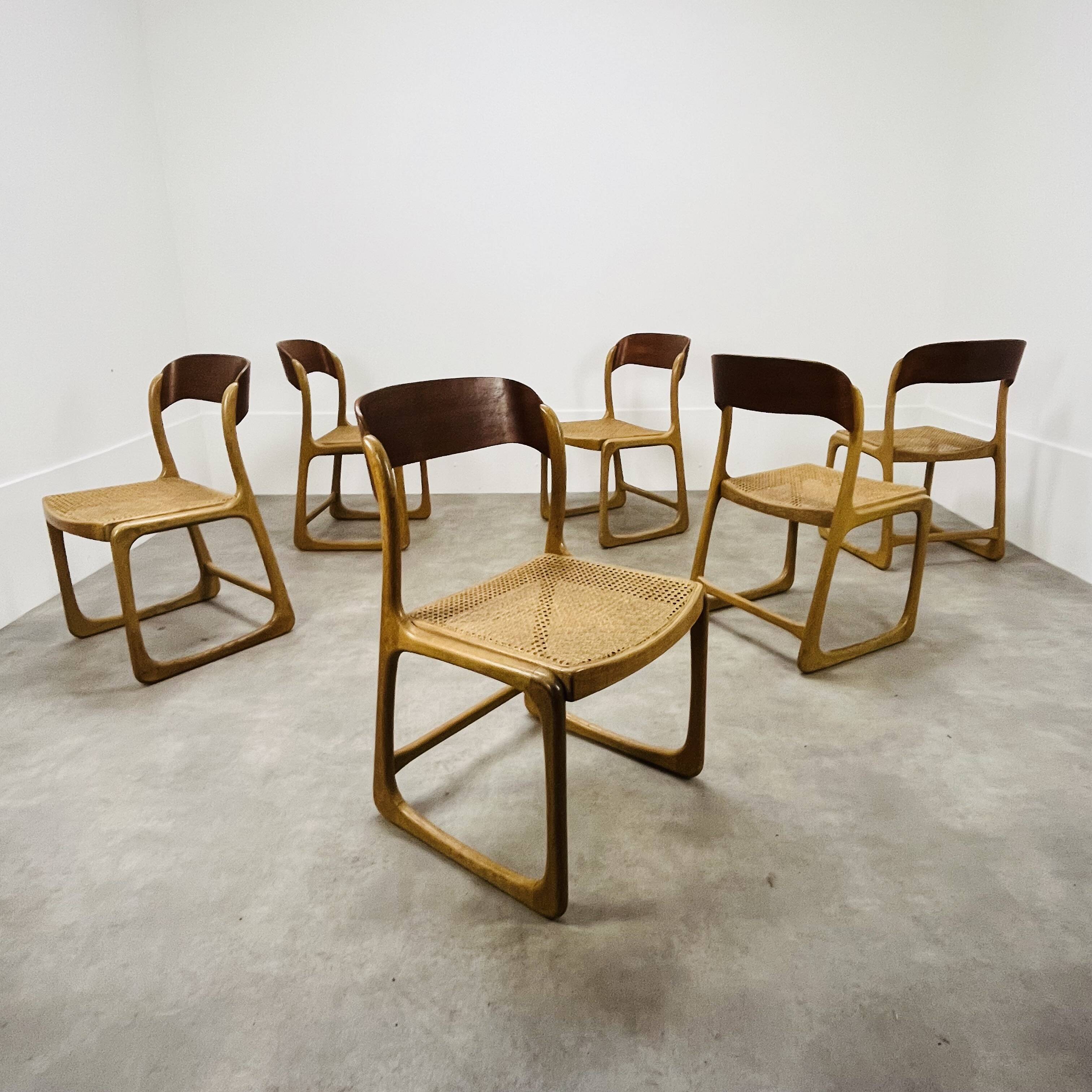 6 Baumann Bémol sled chairs in cane