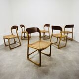 6 Baumann Bémol sled chairs in cane