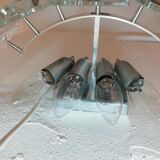 Kinkeldey glass wall light  with seven rectangular crystals and four light points. Silver chrome structure.