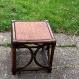 Small square-shaped side table in bamboo and vintage wicker