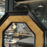 Octagonal vintage wooden mirror of the 1970s - 72cm