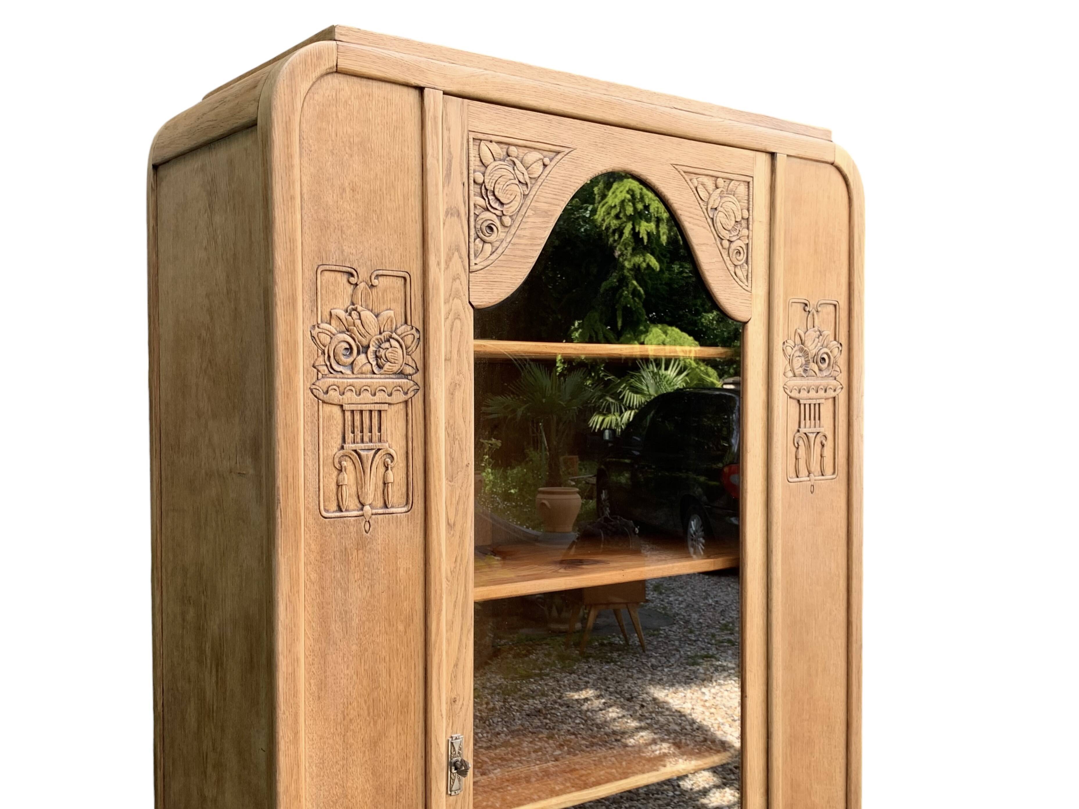 Armoire parisienne vitrée art déco bois brut 1930