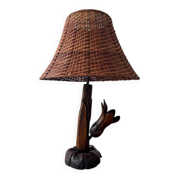 Floral carved wood lamp from the 60s