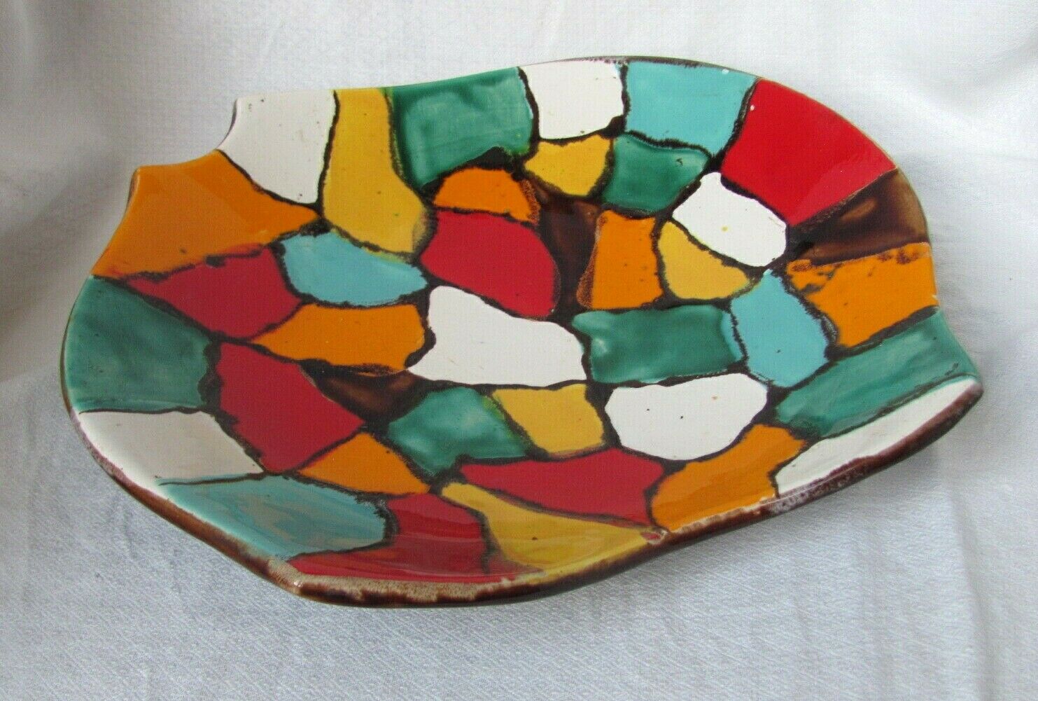 Ceramic dish - vintage - Harlequin colors