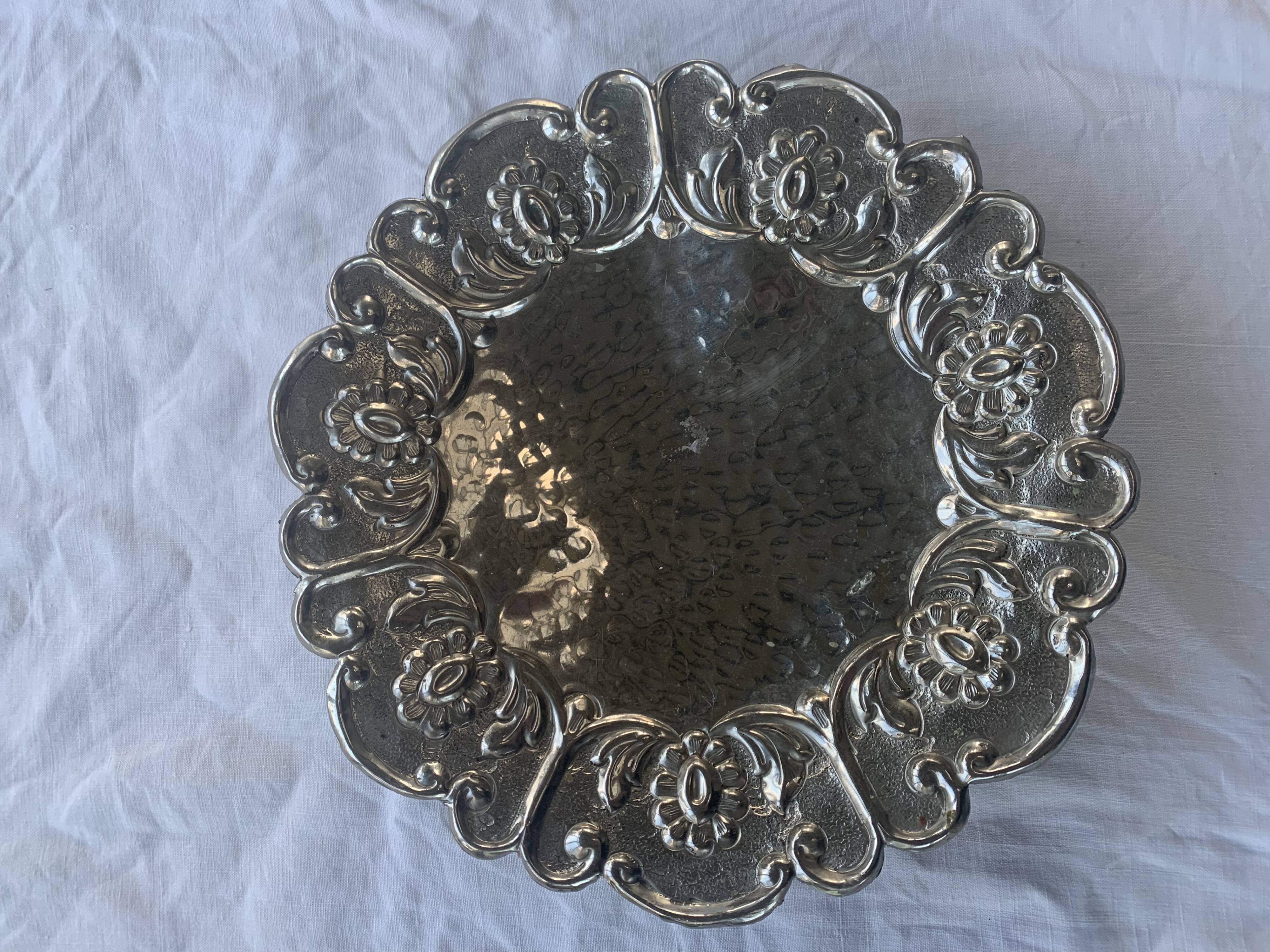 Hammered metal fruit cup vintage floral pattern
