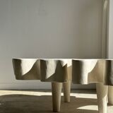 Very large whitewashed mango coffee table with an organic top D:140cm