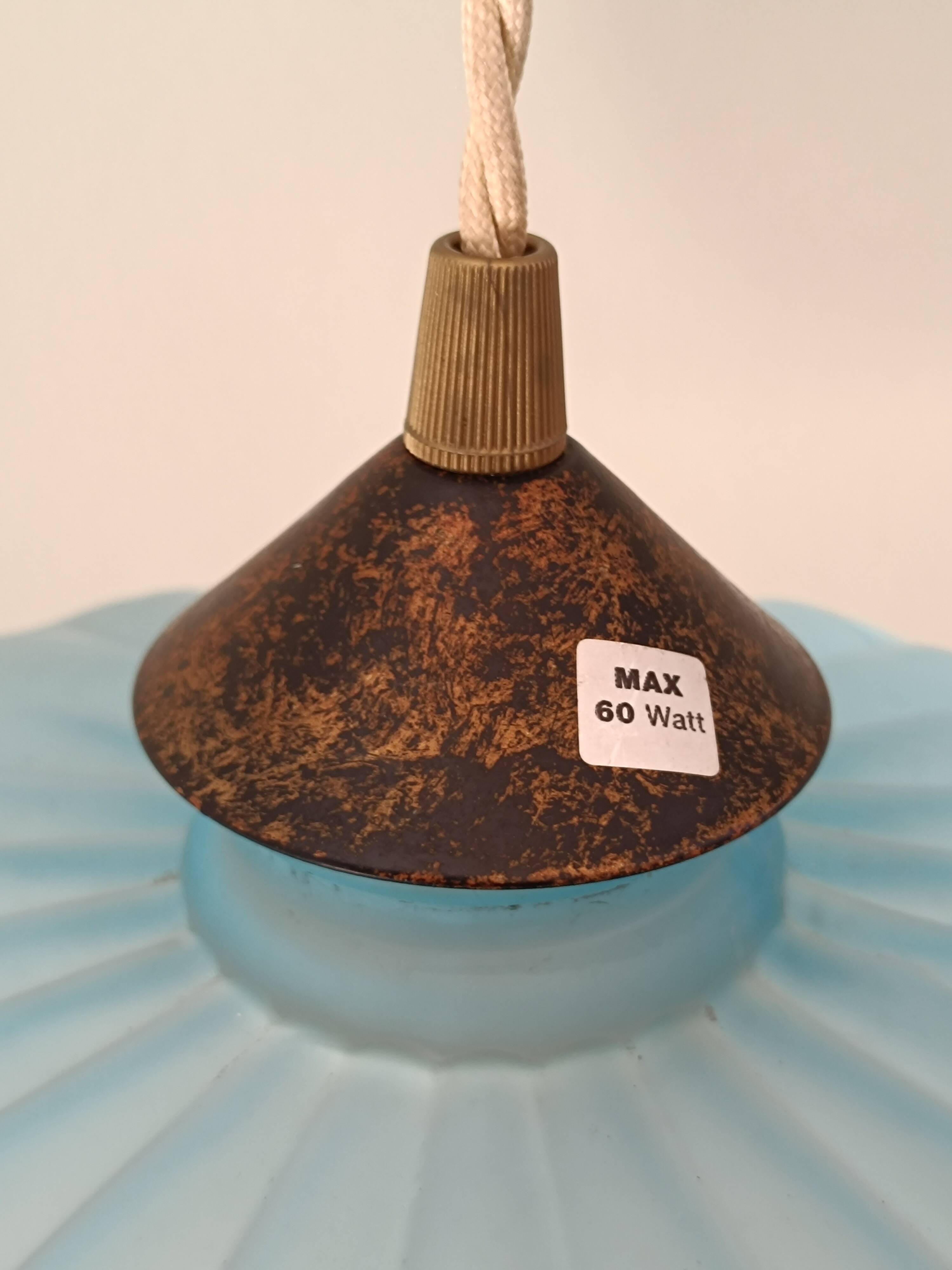 Vintage frosted blue glass pendant light