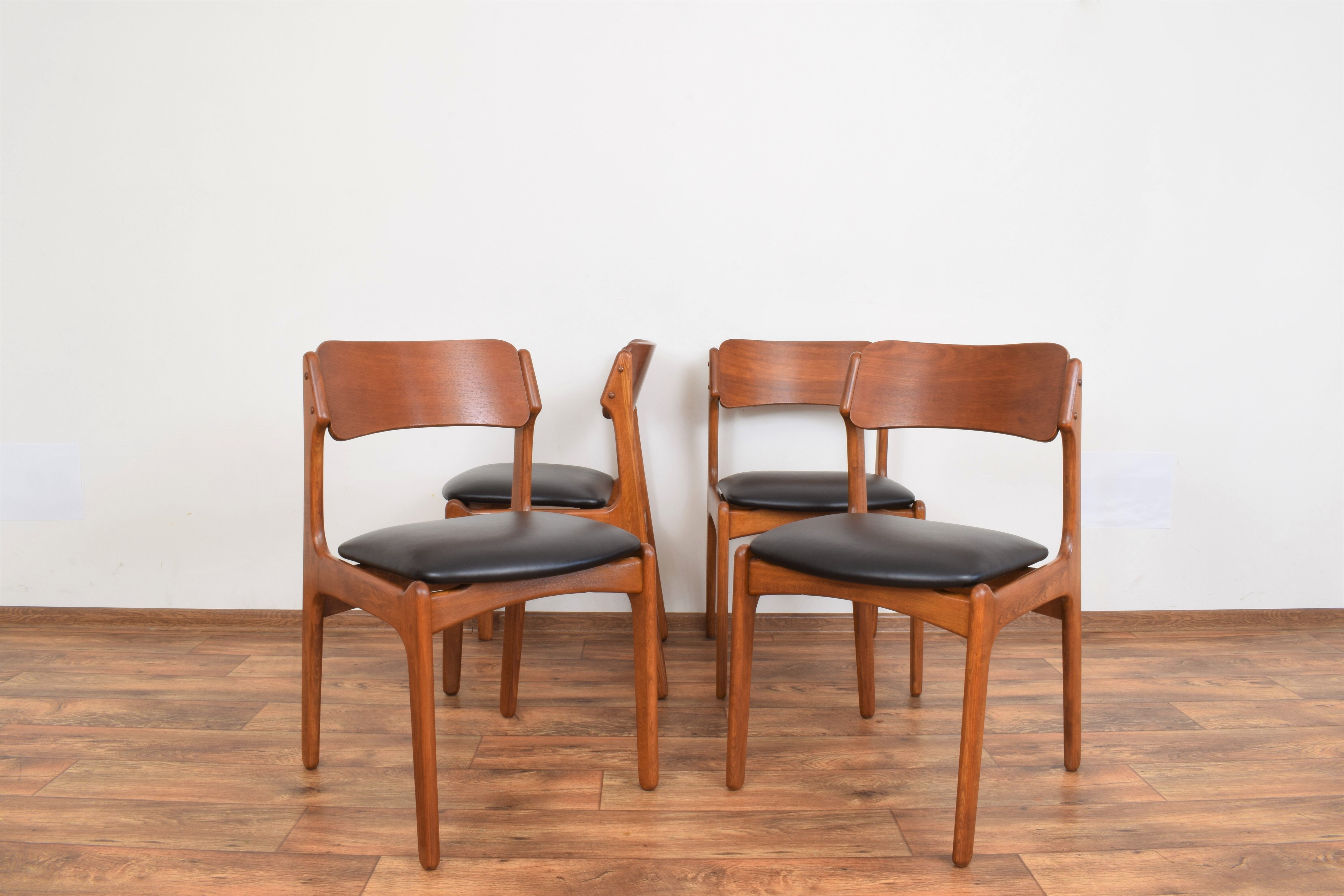 Mid-century danish teak & leather dining chairs by Erik Buch, 1960