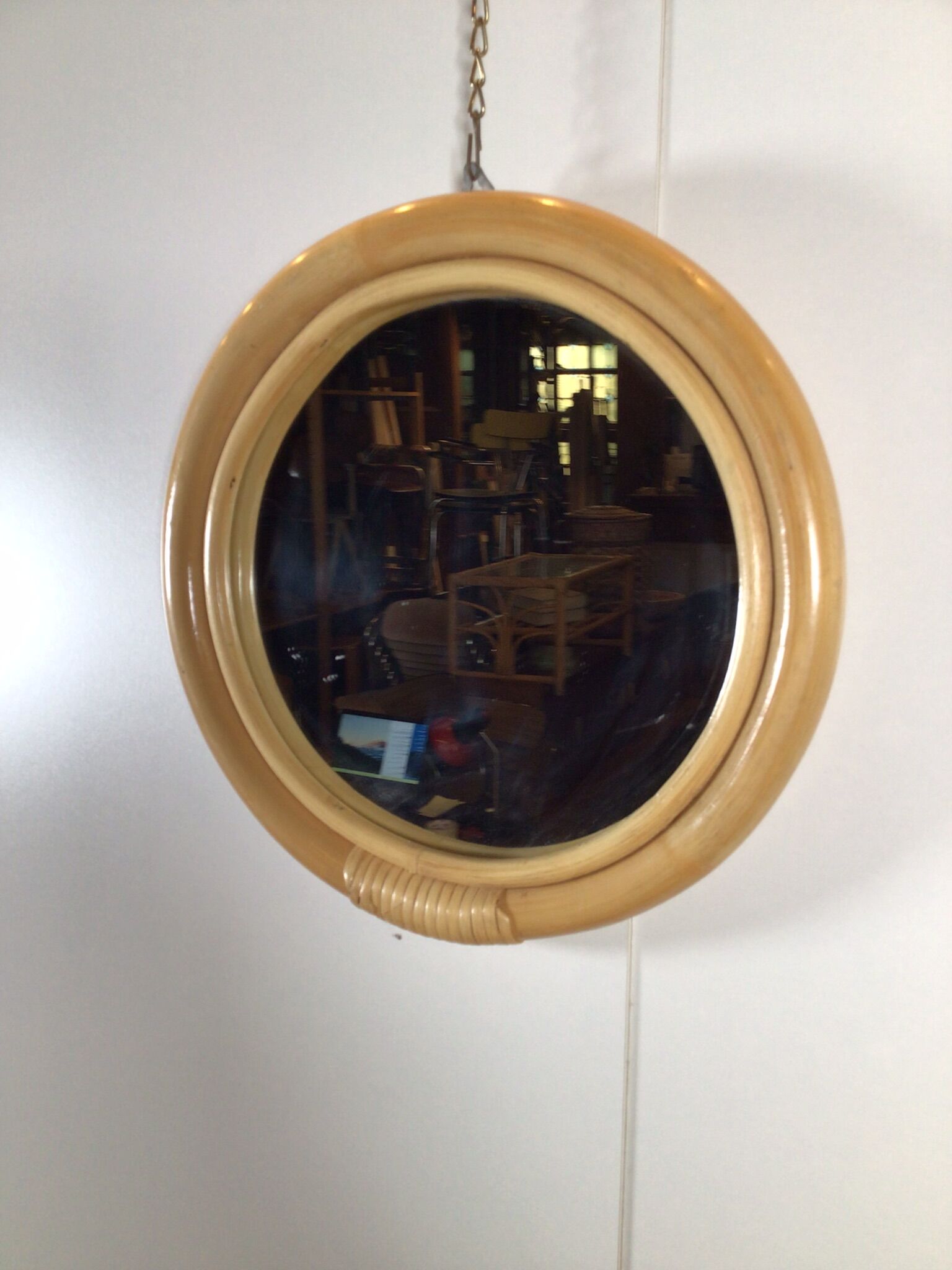rattan round mirror