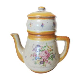 Old stoneware coffee maker yellow floral pattern