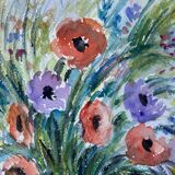 Aquarelle Nouredine signature à identifier nature morte bouquet de fleurs