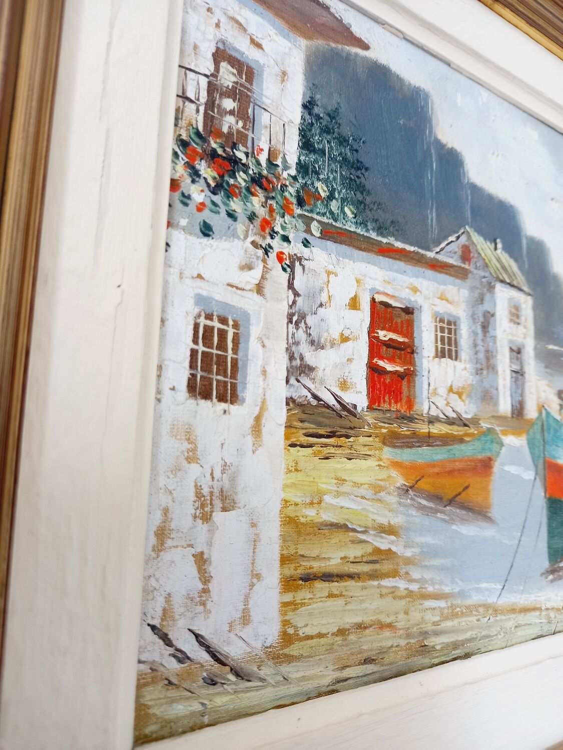 Signed painting house by the sea -oil on canvas