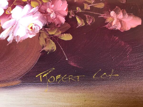Années 1970 Robert Cox (1934-2001) Tableau huile sur toile '' Le bouquet