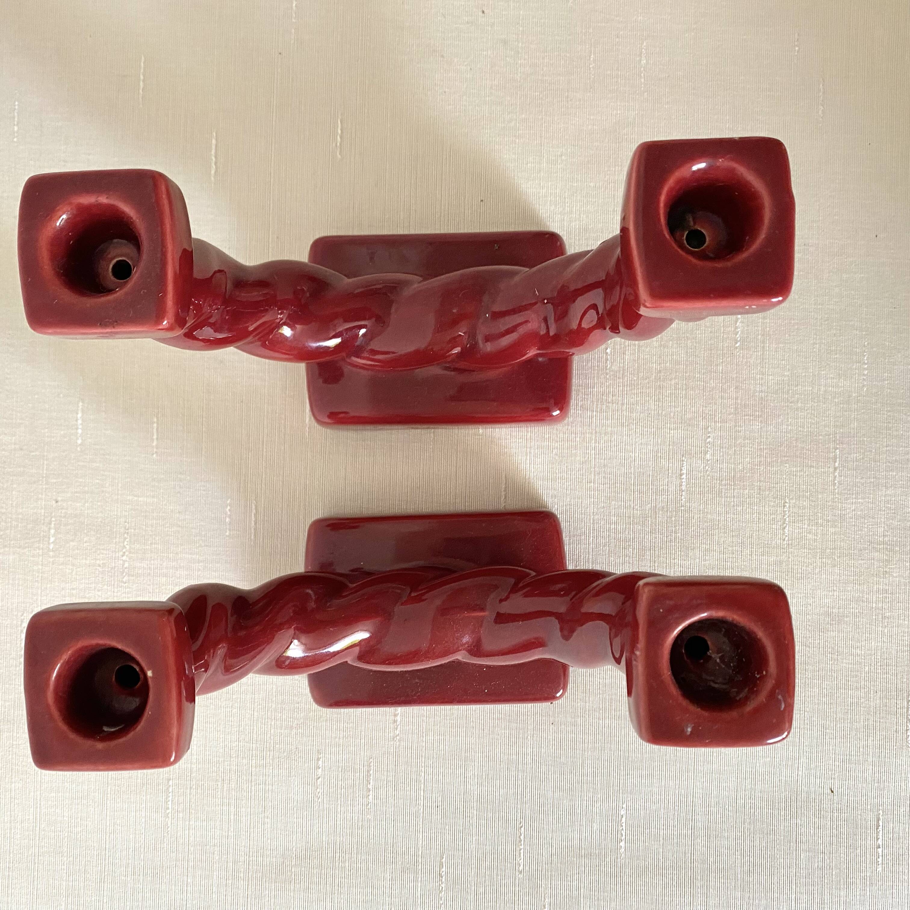 Pair of double ceramic candlesticks, 1950s