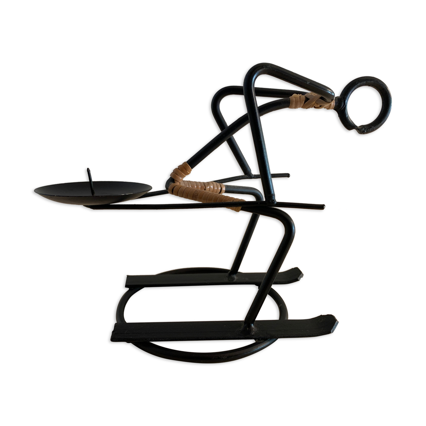 Metal and rattan skier candle holder Laurids Lonborg, 1960