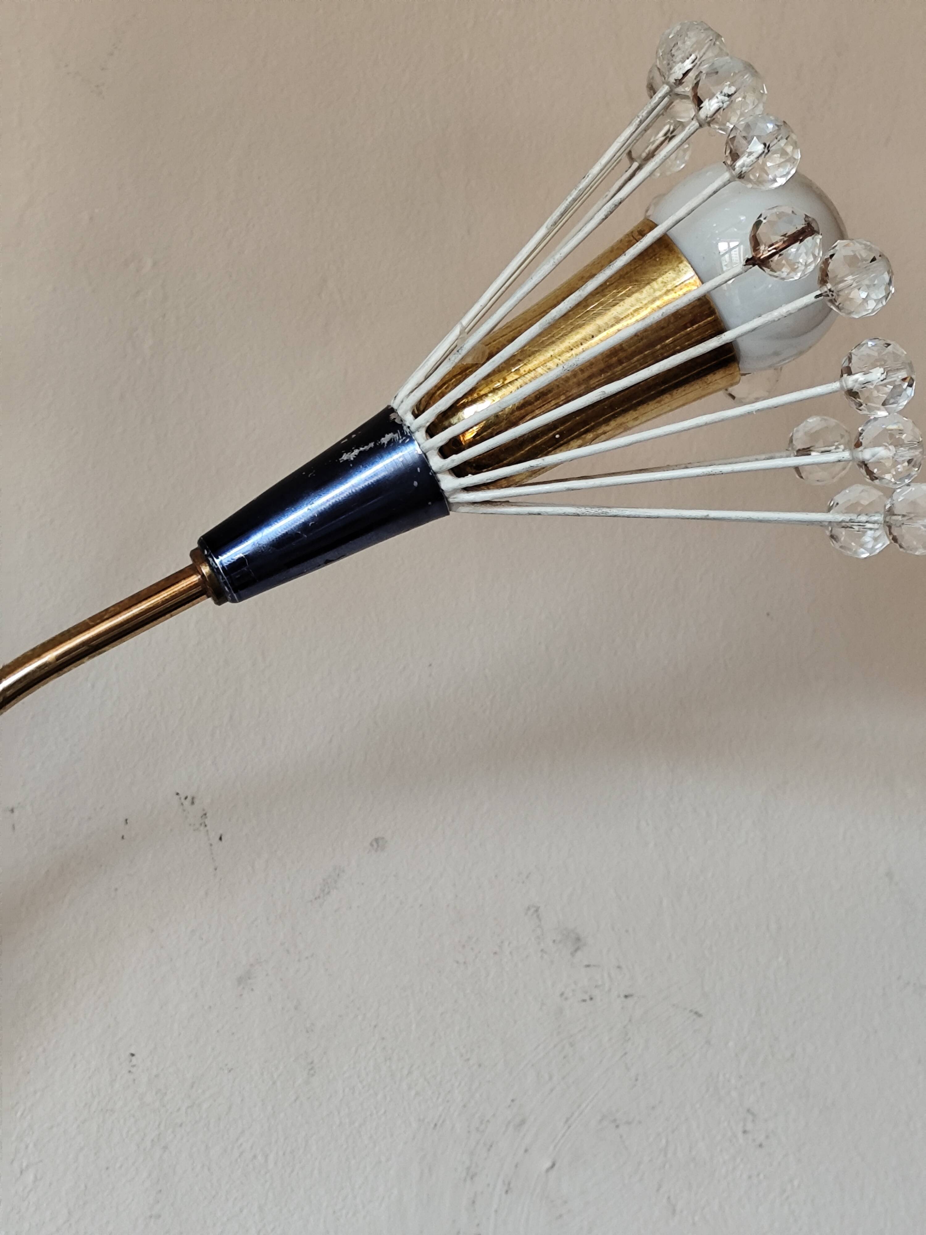 Wall lamp with 3 lights, brass and crystal balls, 1950s.