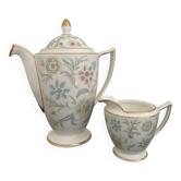Duo coffee pot and milk jug in English porcelain Minton, model "Vanessa"