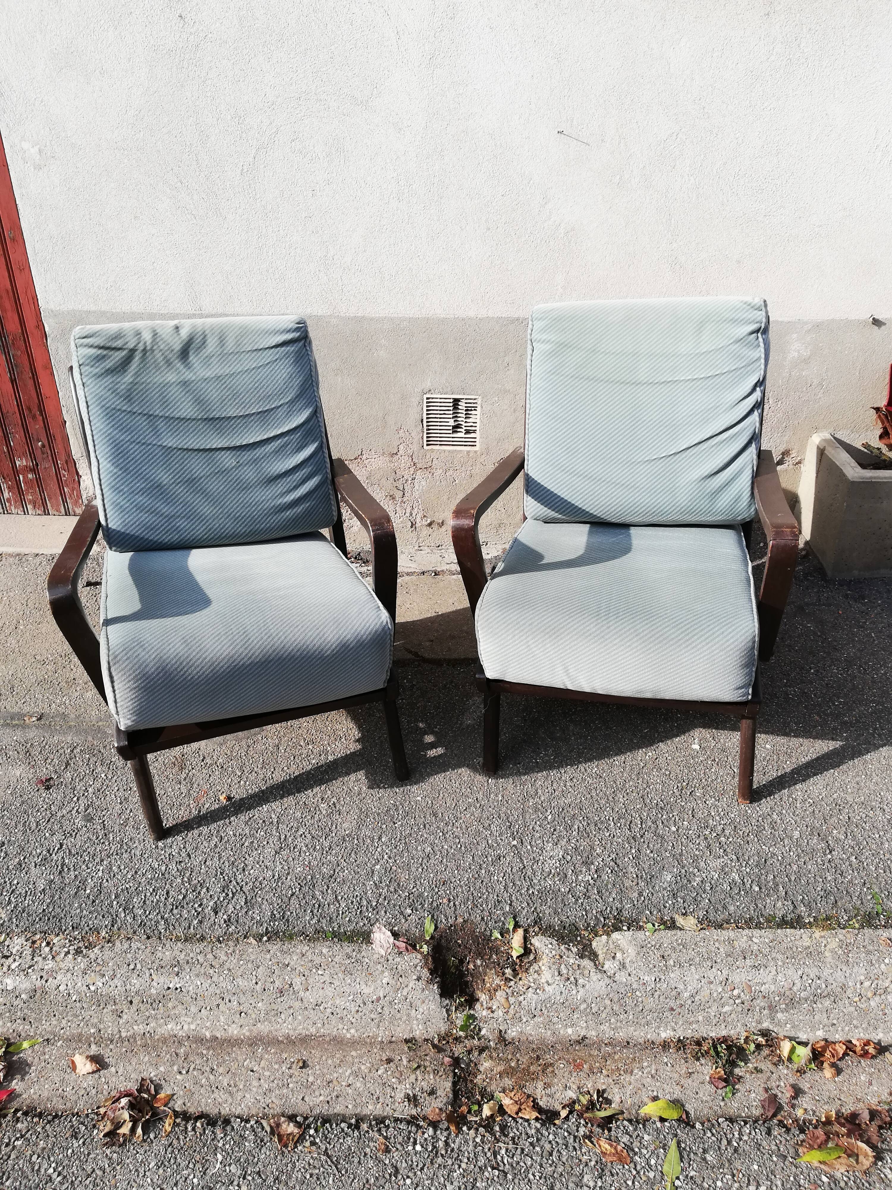 Pair of armchairs year 50 blue fabric