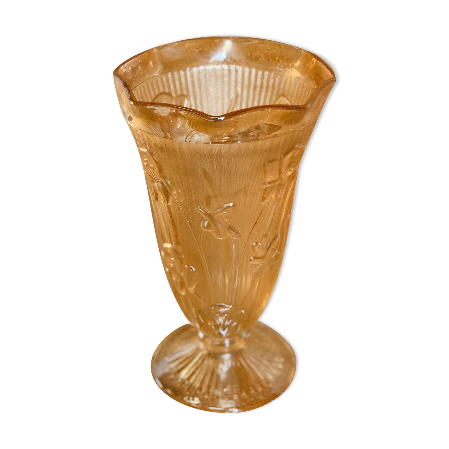 Iridescent glass vase with floral motifs in 40s style