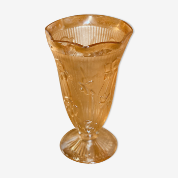 Iridescent glass vase with floral motifs in 40s style