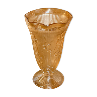 Iridescent glass vase with floral motifs in 40s style