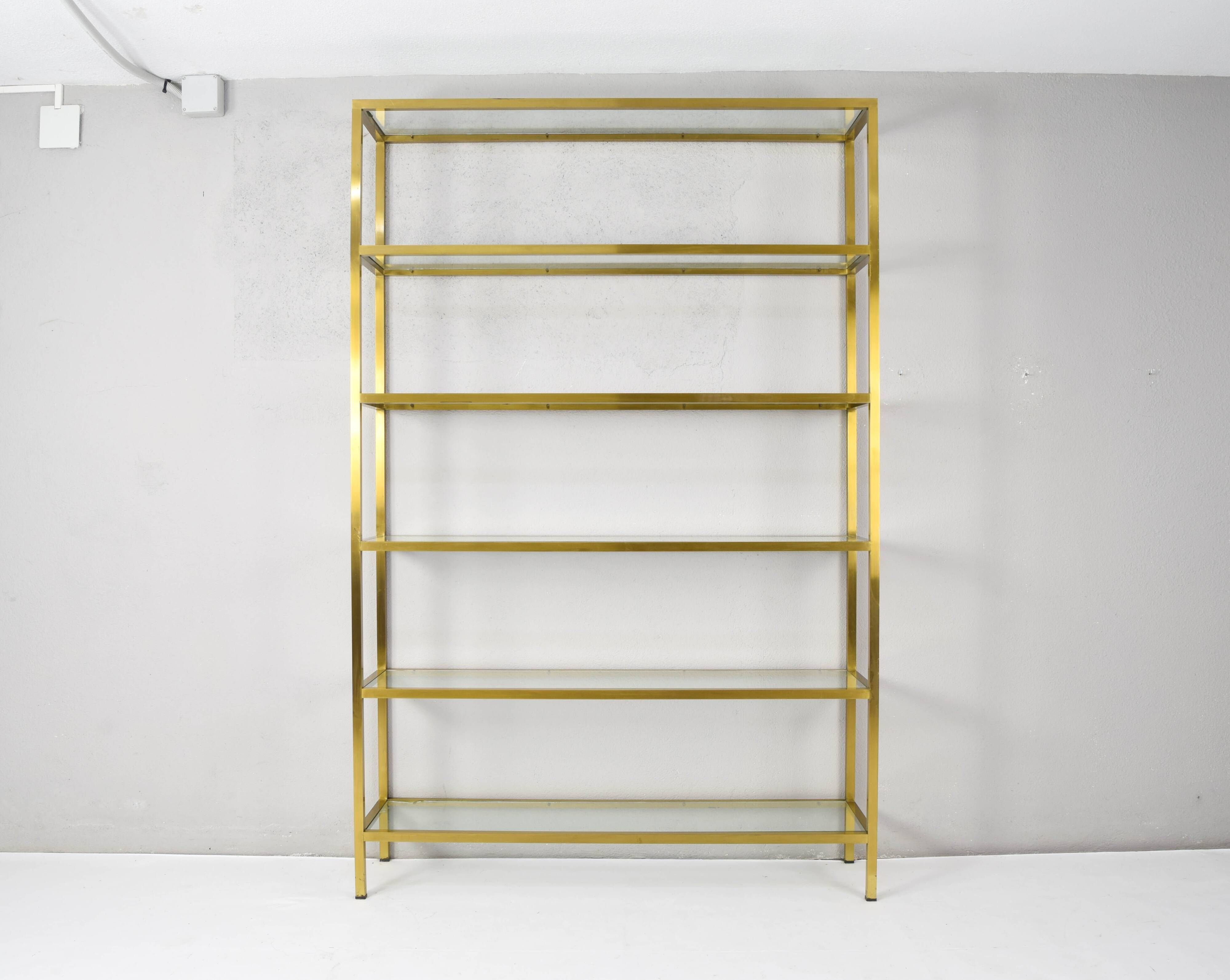 Hollywood Recency Brass and Crystal Shelving, France 70s
