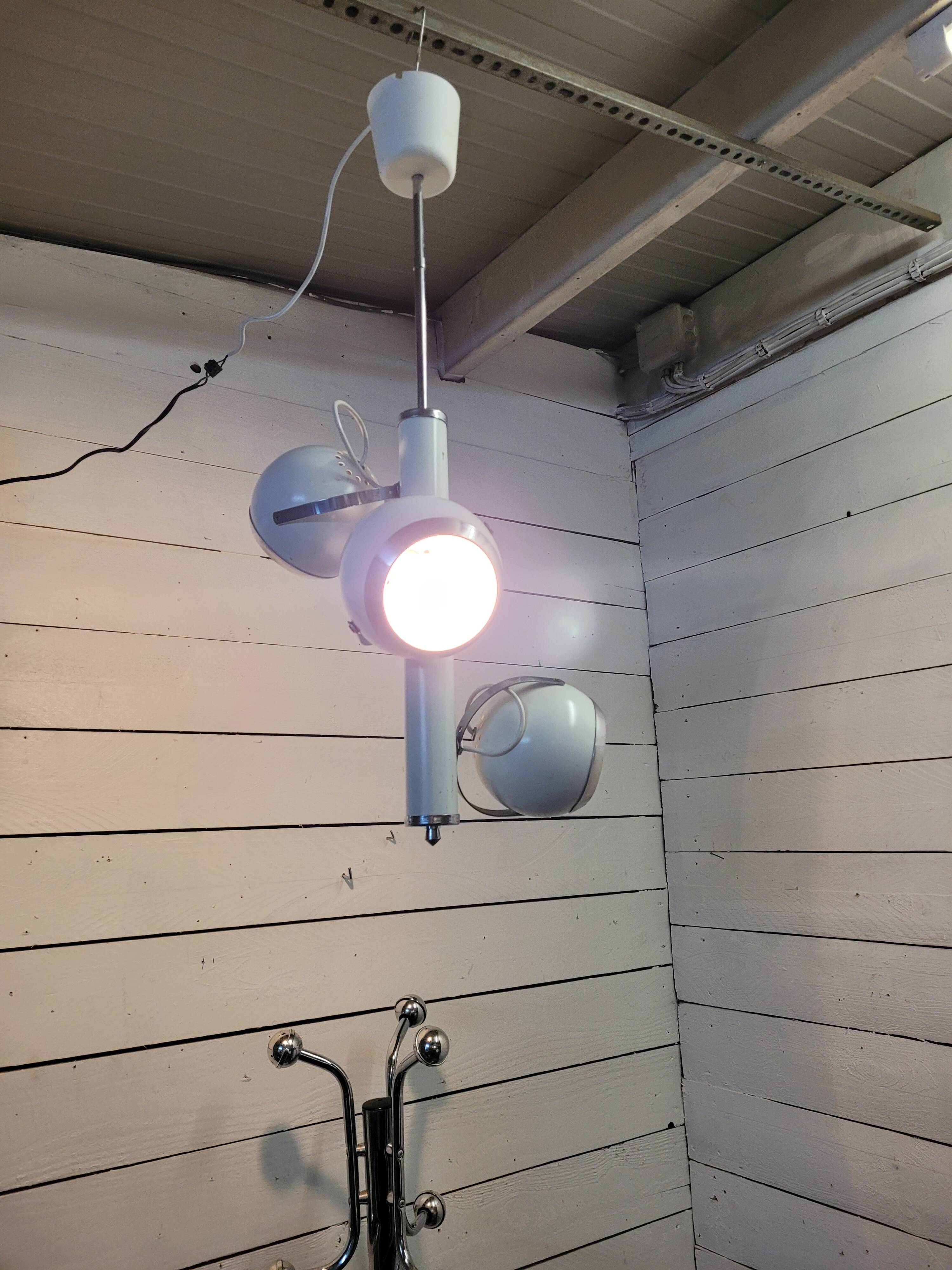 Vintage eyeball pendant chandelier with 3 lacquered reflectors