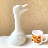 Carafe animalière grande oie in vintage white porcelain 80s