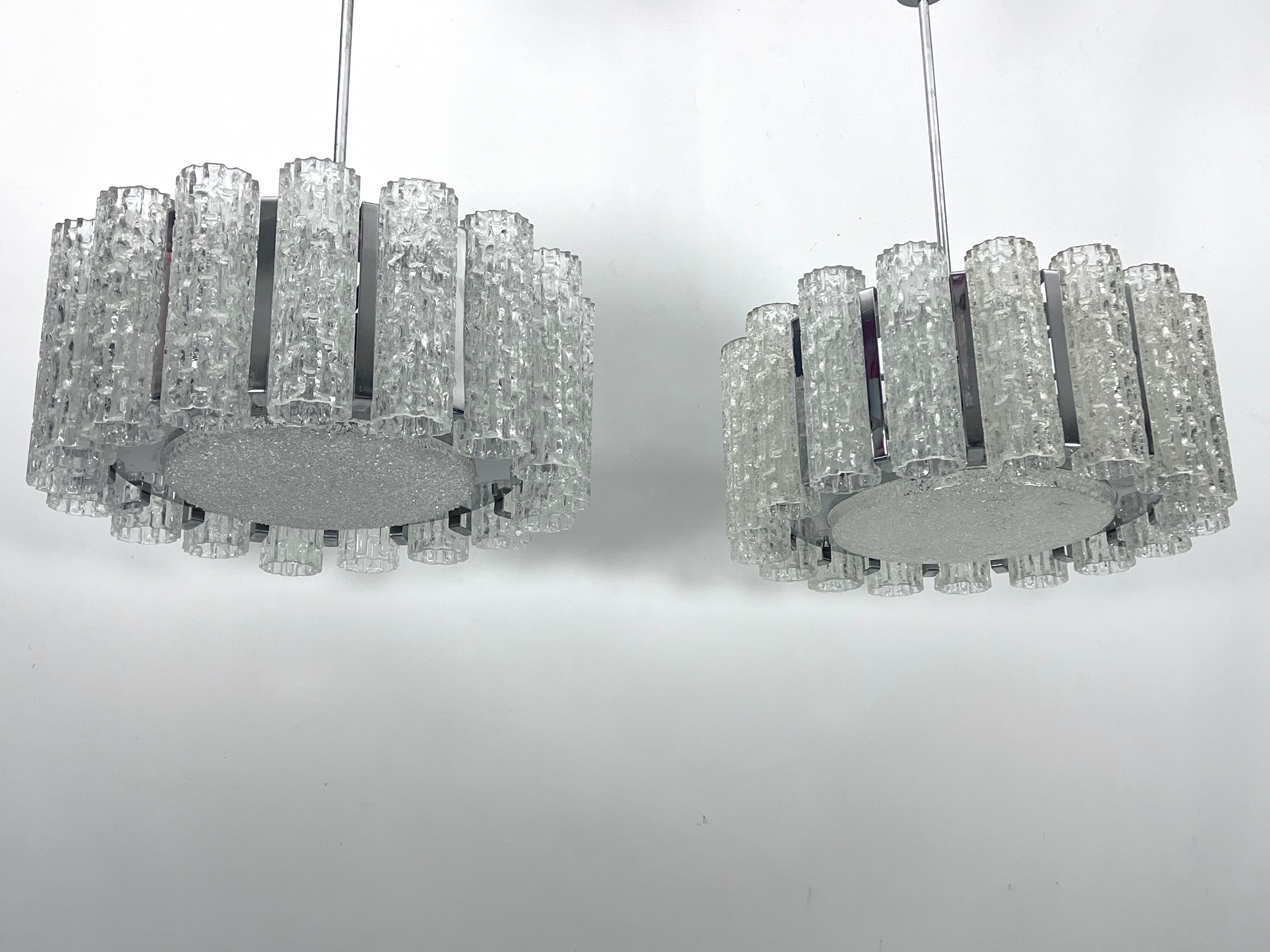Set of two Mid-Century Murano glass element chandeliers. Italy 1960s