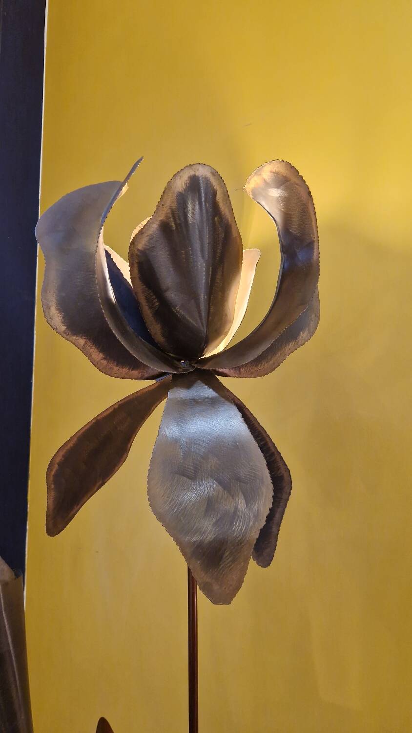 Henri Fernandez Floral Floor Lamp in Gold Metal