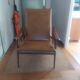 Vintage Boomerang armchair 1950 brown imitation leather